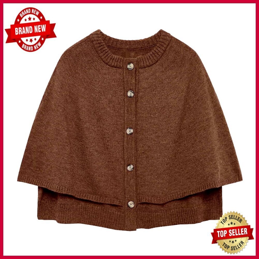 Cropped Cardigan Sweater Button Down Shawl Cape Casual Fall Knit